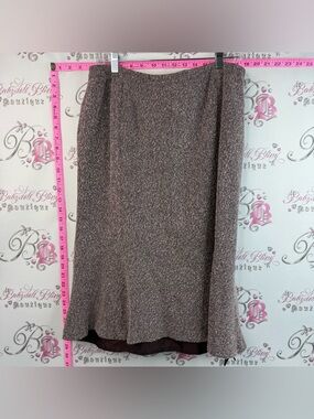 Précis Petiet Classic A-Line Wool Knit Skirt in Chocolate Brown White